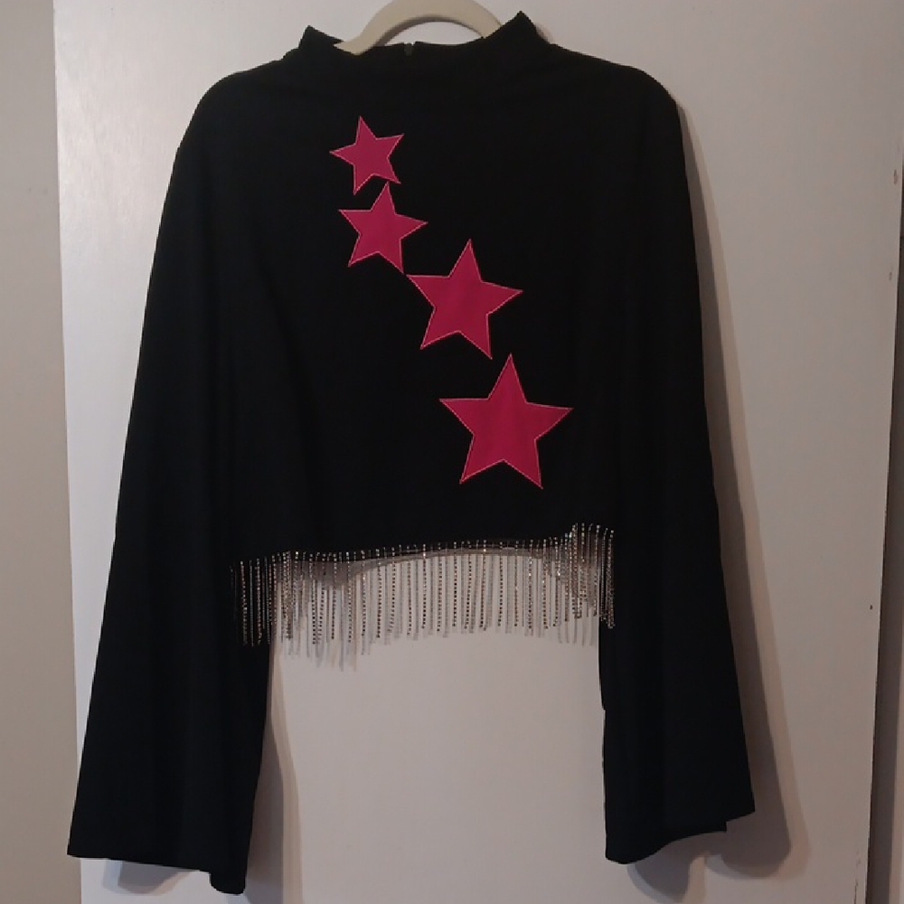 Black Top with Pink Stars and Fringe